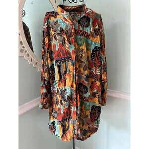 New Aura Jungle Theme Colorful 90’s Long Top M Oversize Lagenlook Artsy Tribal